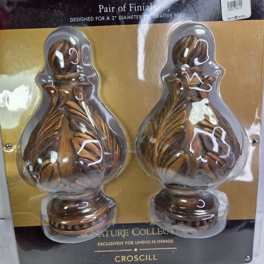 Signature Collection CROSCILL Pair Of Finials Decorative Wood For Rod End Cap Nw